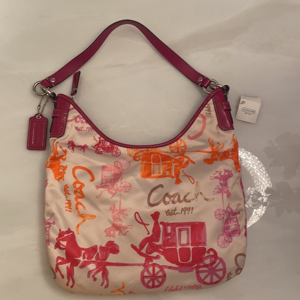 NWT Coach Multicolor Satin Leather Trim Horse and Carriage Crossbody bag - Picture 7 of 14